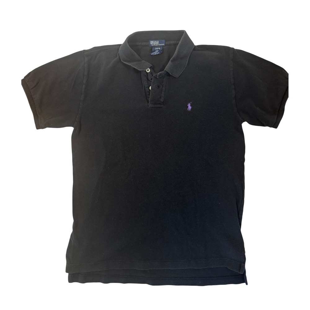 Polo by Ralph‎ Lauren Black Polo Shirt Purple Logo Size L (16/18)